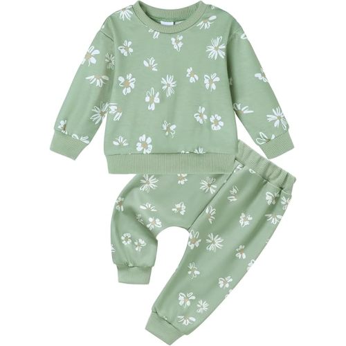 ZOEREA Toddler Baby Girl Clothes Long Sleeve Pullover Tops + Pants Set Floral Print Sweatsuit Fall Winter Outfits 6M-4T