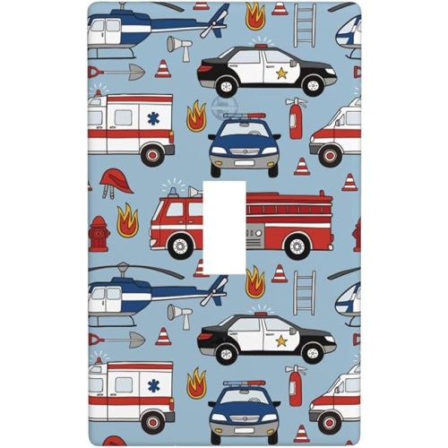 Police Car Fire Truck Car Toggle Light Switch Cover Plate Wall Plate Cover Switch Plates and Outlet Covers Single Light Switch Cover Wall Decor Decorative Wall Plates for Home Bathroom Bedroom