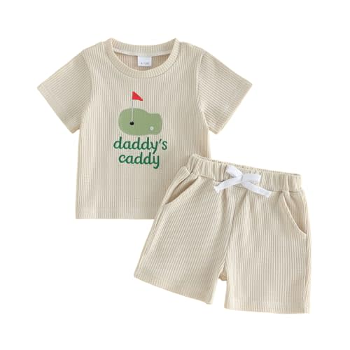 WZTYYDS Summer Baby Boy Clothes 6 12 18 24 Months Golf Embroidery Waffle Outfit 2T 3T Short Sleeve Tshirt Toddler Shorts Set