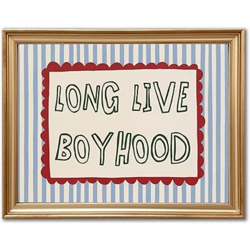 Vintage Boy Room Decor Nursery Long Live Boyhood Wall Art, 24"x16" Unframed