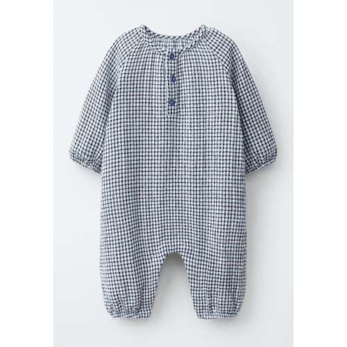 CHECKED TEXTURED LONG JUMPSUIT