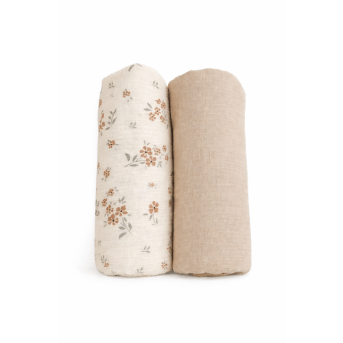 Organic Muslin Swaddle Set – 2 Pack (Neutral + Floral)