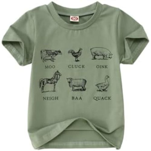 MODNTOGA Baby Boy Farm Shirt Short Sleeve Animals Graphic T-Shirt Kids Boy Cow Tops Toddler Funny Letter Print Tees