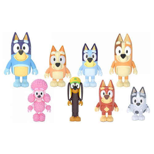Bluey Poseable Toys Pack - Family and Friends 2.5 inch Action Figure Set, 8 Pieces