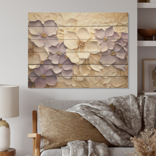 Purple And White Minimalism Violets - Violets Wood Panel Wall Art On Natural Pine Wood | Wayfair