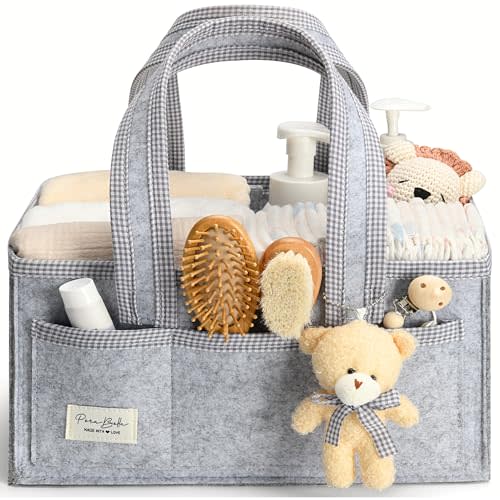 PeraBella Diaper Caddy Organizer with Handle, Baby Shower Gifts Basket Bag, Registry Search Must Haves Items, Nursery Storage Organizer for Newborn Girl Boy, Baby Bag Essentials, Car Diaper Caddy Cart