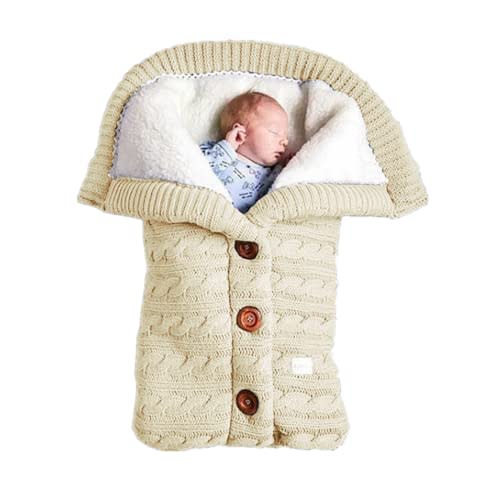 insular Warm Baby Sleeping Bag Envelope Winter Kid Sleepsack Footmuff Stroller Knitted Sleep Sack Newborn Knit Wool Swaddling Blanket (Beige)