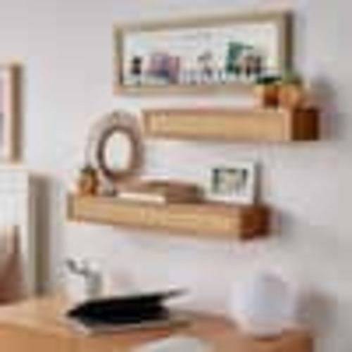 StyleWell Natural Wood Floating Wall Shelves with Rattan Caning Detail (Set of 2) 20MJE2133