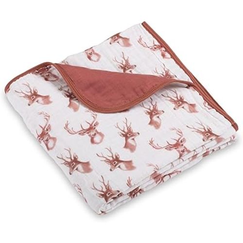 LollyBanks Baby Blanket, 100% Cotton Muslin Quilt for Boys and Girls, 47 x 47 Inches Toddler Quilt, Soft and Cozy 6-Layer Newborn Blanket, Lightweight Infant Crib Bedding Essential (Deer Head Print)