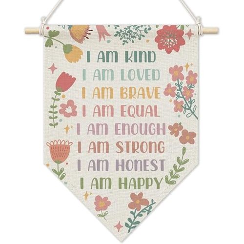 KYTWSFWS Girls Affirmation Wall Art Pennant Flag, Girl Nursery Wall Decor, Inspirational Wildflower Nursery Decor Hanging Flag Banner for Kids Toddler Girls Room Bedroom Playroom, 11x15 Inch