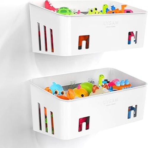 Lysam Bath Toy Storage 2 Packs, Large Bath Toy Holder with 3 Compartment, Quick Dry Bathtub Toy Organizer, Bath Tub Toy Net, Shower Toy Basket & Bin, Bathroom Accessories for Baby,Toddler,Kids(White)
