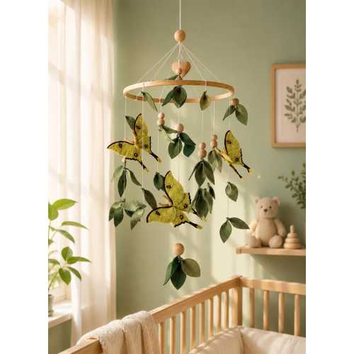 Felt Butterfly Baby Mobile: Luna Moth Woodland Crib Decor (Gender Neutral)