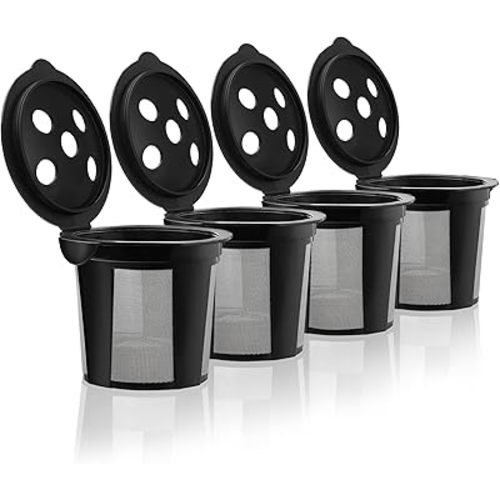 4 Reusable K Cups for Keurig K Supreme, K Supreme Plus, K Slim with Multistream Technology, K-Duo Hot & Iced Single Serve (Gen 2) - 4 Black Refillable Kcups Coffee Filters for Keurig Coffee Makers