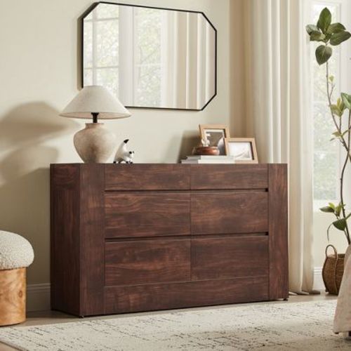 6 Drawer Dresser, 54" Wide Modern Wood Chest of Drawers, Storage Organizer for Bedroom Living Room Entryway, Dark Brown