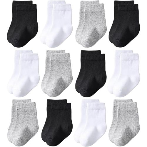Baby Crew Socks 12-Pack,Newborn Baby Boys Girls Socks 0-3/3-6 Months,No Polyester,Soft Skin-Friendly,Combed Cotton