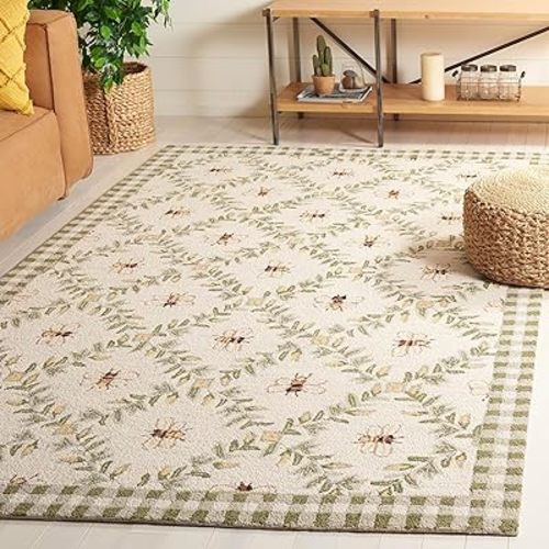 SAFAVIEH Chelsea Collection Area Rug - 6' x 9', Ivory & Green, Hand-Hooked French Country Wool, Ideal for High Traffic Areas in Living Room, Bedroom (HK55A)