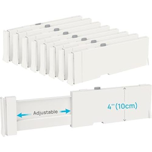 Vtopmart Drawer Dividers for Clothes 8 Pack, Adjustable 4" High Expandable from 11.3"-17" Dresser Drawer Organizer, Plastic Drawers Separators for Dresser, Baby Clothes, Kitchen and Office Storage