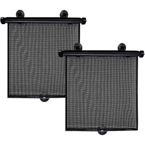 2 PCS Car Side Window Sun Shade, 15.6"×17.8" Retractable Auto Window Shade Blocks Heat and UV Rays Glare Protection, Roller Sunshade Visor with Suction Cups, Car Accessories (Black)