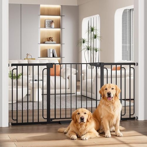 Cumbor 30-46" Baby Gate for Stairs, Mom's Choice Awards Winner-Auto Close Dog Gate for the House, Easy Install Pressure Mounted Pet Gates for Doorways, Easy Walk Thru Wide Safety Gate for Dog, Brown
