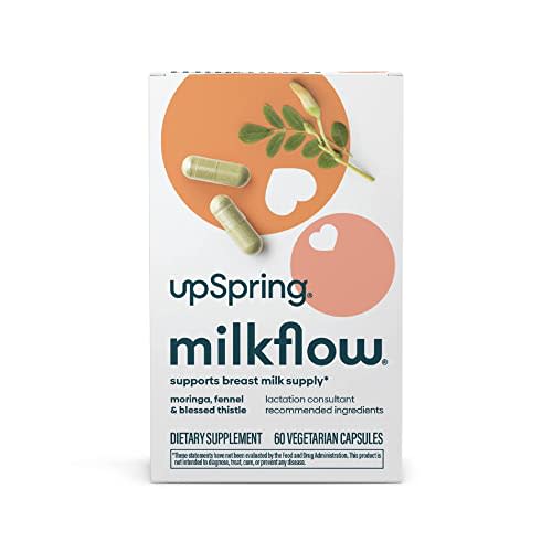 UpSpring Milkflow Breastfeeding Supplement Capsules with Moringa & Blessed Thistle | Fenugreek-Free | Lactation Supplement to Support Breast Milk Supply | 60 Capsules