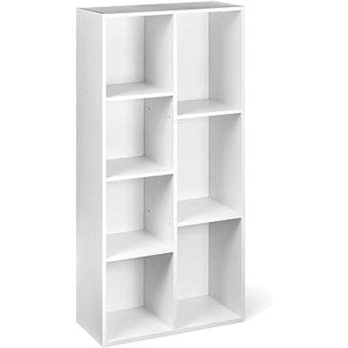 Amazon Basics 7 Cube Organizer Bookcase Shelf, Storage for Home and Office, 9.25"D x 19.49"W x 41.73"H, White