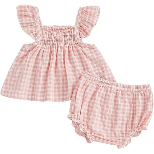 Baby Girl Summer Clothes Plaid Fly Sleeve Ruffle Tops Dress Shorts Set Toddler Girl Outfit 3 6 12 18 24 Months
