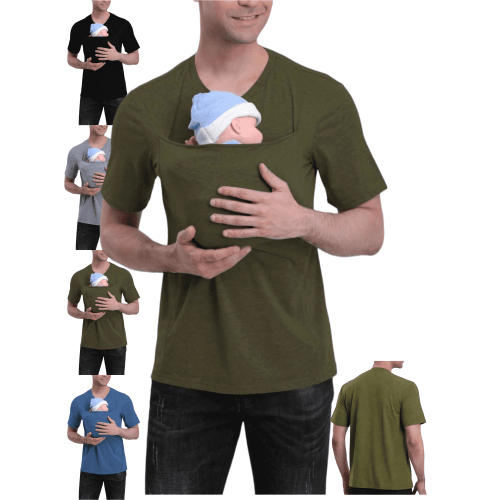 Mifsaly Dad and Mom Kangaroo Carrier Shirt v neck short sleeve tshirts unisex women men kangaroo shirt for dad and baby Pregnant Babies Wearing tops
