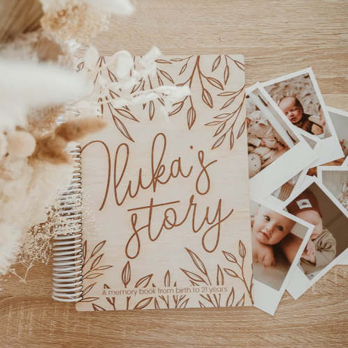 "Your Story" Wooden Baby Memory Book (customised with name)