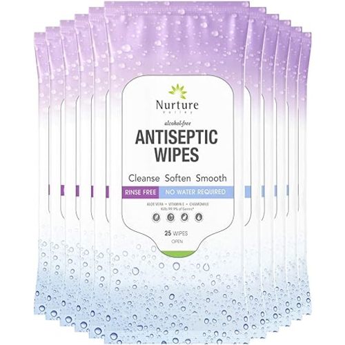Nurture XL Antibacterial Body & Hand Sanitizing Wipes | Alcohol-Free Antiseptic Wet Towelettes for Germ Removal, Disinfecting Skin, Sanitizing Hands |Cleaning Cloths | Adults & Baby | Thick & Strong