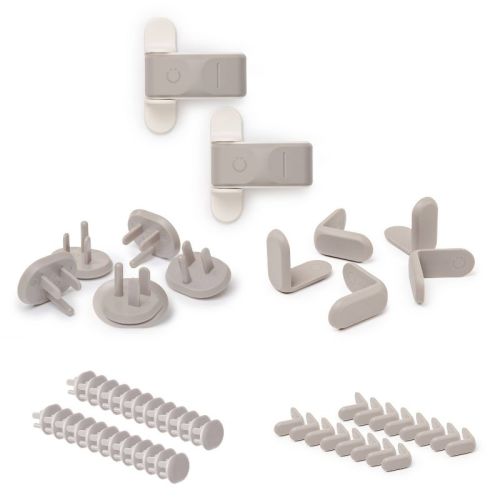 Ubbi Child Safety Nets and Guards Bundle - 36 Covers - 16 Corners - 2 Pinch Plastic and Rubber 1.5" Taupe - 54pc