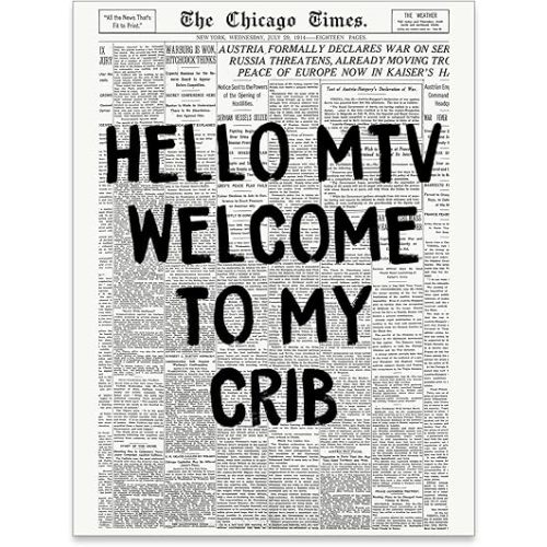 Welcome to My Crib Wall Art Vintage Black and White Newspaper Poster Trendy Retro 70s Aesthetic Canvas Prints for Apartment Office Wall Decor 12x16 inch Unframed