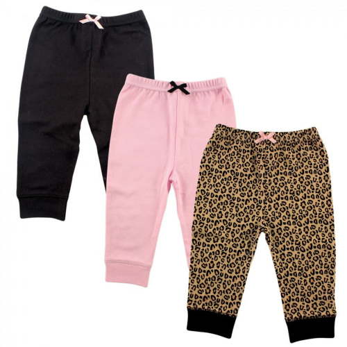 Luvable Friends Baby and Toddler Girl Cotton Pants 3pk, Leopard, 0-3 Months