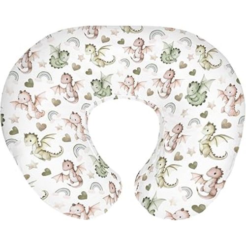 Fairytale Dragon Love Stars Baby Nursing Pillow Covers for Boy Girl Baby Dragons Green Nursing Slipcovers for Breastfeeding Pillows Fantasy Animal Soft Stretchy Removable Cover for Newborn Infant