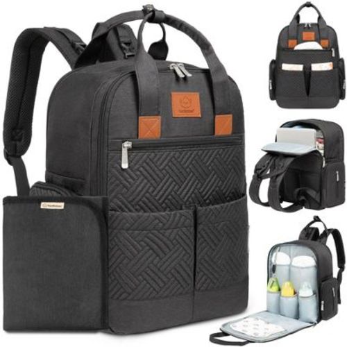 KeaBabies Bree Diaper Bag Backpack, Large Waterproof Diaper Bags with Changing Pad, Girl, Boy, Kids Travel Essentials (Charcoal)