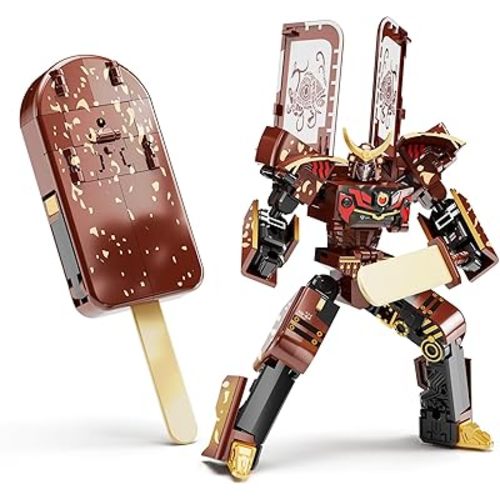 BOZOBO Ice Cream Transforming Toy, 2 in 1 Popsicle Transform into Robot Action Figure, DIY Transformation Figure Toys for Kids & Adults Action Figures for Boys Party Favors Gift (Brown)