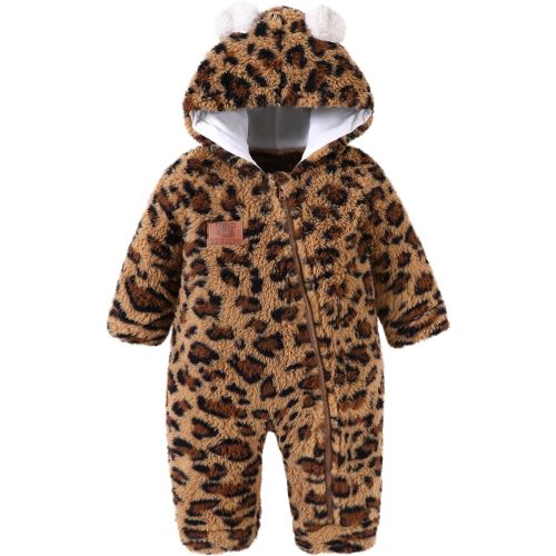 Redair Newborn Baby Bear Outfit Boys Girls Fleece Hooded Romper Jumpsuit Baby Winter Clothes Snowsuit for 0-18 Months