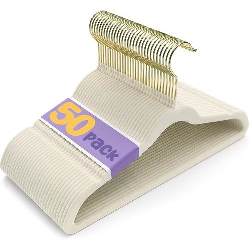 Flottian 50 Pack Baby Velvet Hangers Kids 11",Baby Hangers with Gold Hook