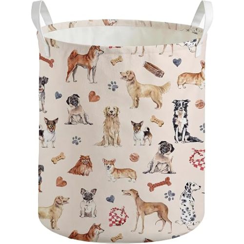 Dog Laundry Basket, Dog Bathroom Decor, Pet Lover Owner Gifts Laundry Hamper Waterproof Clothes Toys Storage Bin Organizer for Kids Bathroom Bedroom
