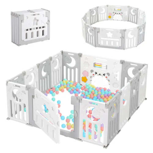 Baby Playpen with Safety Gate – Plastic Toddler Play Yard
