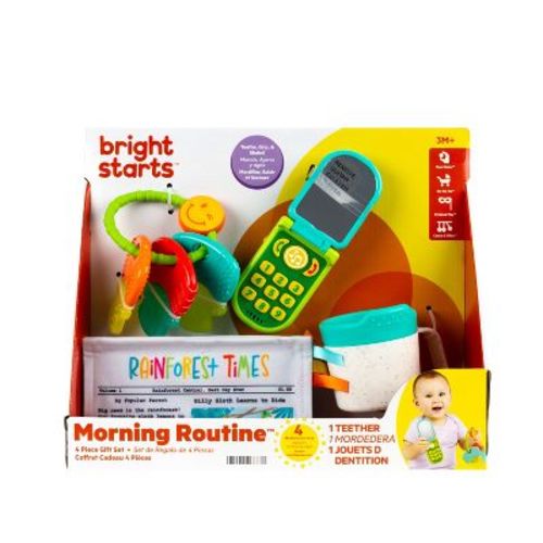 Bright Starts Morning Routine Gift Set, Mini-Me Baby Learning Toys with Teether - 4pc