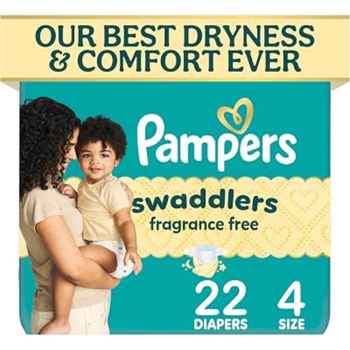 Pampers Swaddlers Diapers, Size 4 (15-34 lbs), 22 Count, Fragrance Free, Hypoallergenic, Absorbent, Pediatrician Recommended, Skin Safe
