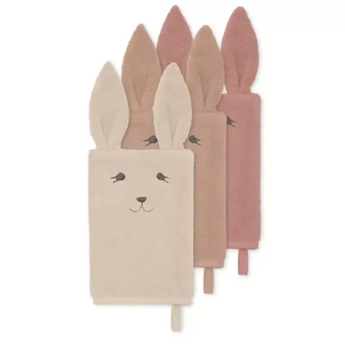 3 pack Animal washcloth rose bunny