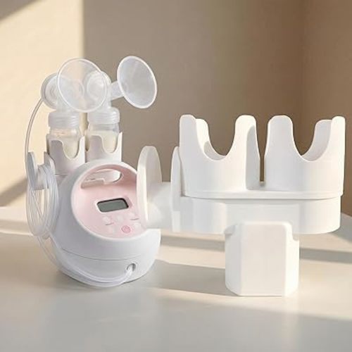Breast Pump Bottle & Hose Holder for Spectra New S2 (Section)- Dual Bottle Organizer with Hose Wrap Arm, Space-Saving Design, Tool-Free Easy Installation (White, New Breast Pump)