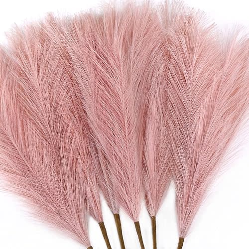 6 PCS Faux Pampas Grass Arrangement - 18"/45cm Artificial Fluffy Pompous Grass Stems for Boho Chic Home and Wedding Decor (Dust Pink)