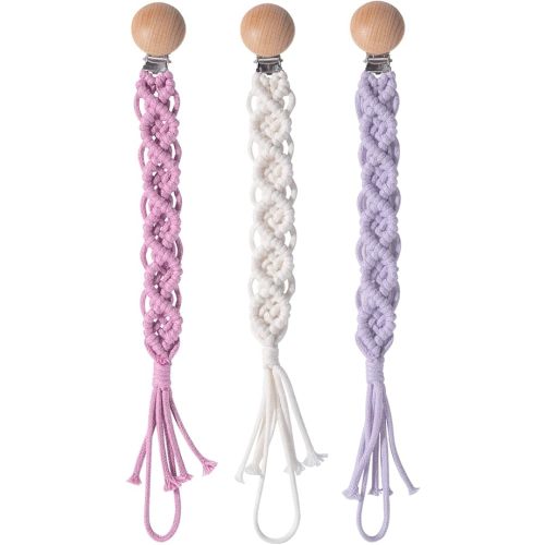 Boho Pacifier Clip for Boys Girls Pacifier Holder Leash Wooden Clips Handmade Braided Cotton Unisex Baby Shower Birthday Gift Christmas Gift