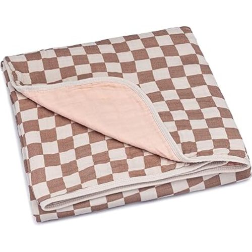 Parker Baby Co. Baby Quilt for Nursery & Tummy Time - Rosewood Checker