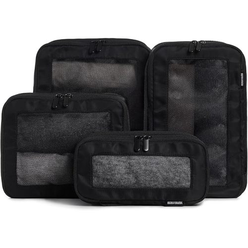 Compression Packing Cubes for Travel - Luggage Organizer Bags - Double Zipper Packing Cubes for Suitcases (4-Pack, Black)