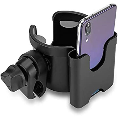 Suranew Stroller Cup Holder with Phone Holder/Organizer, Universal Bike Cup Holder, 2-in-1 Cup Holder for Walker, Bike, Wheelchair, Walker