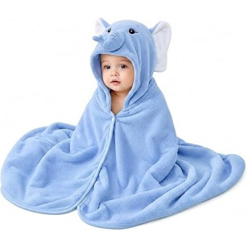 ROMASA Baby Bath Towel Ultra Soft Hooded Towel Highly Absorbent Bathrobe Blanket Toddlers Shower Gifts for Boys Girls-27.5" x 55" (Blue Elephant)