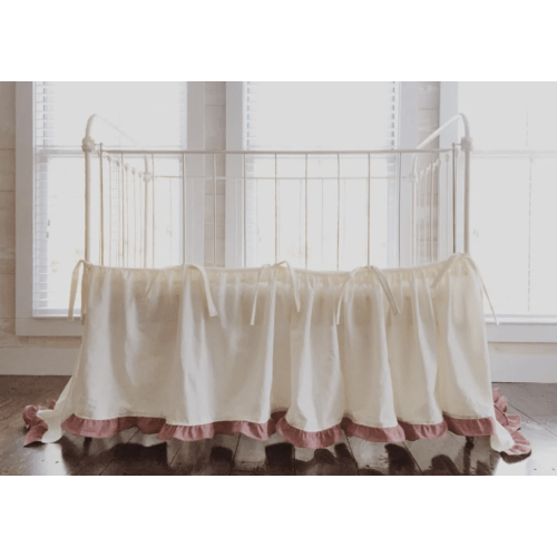 4 piece - Ivory and Blush Adjustable Ruffle Crib Skirt